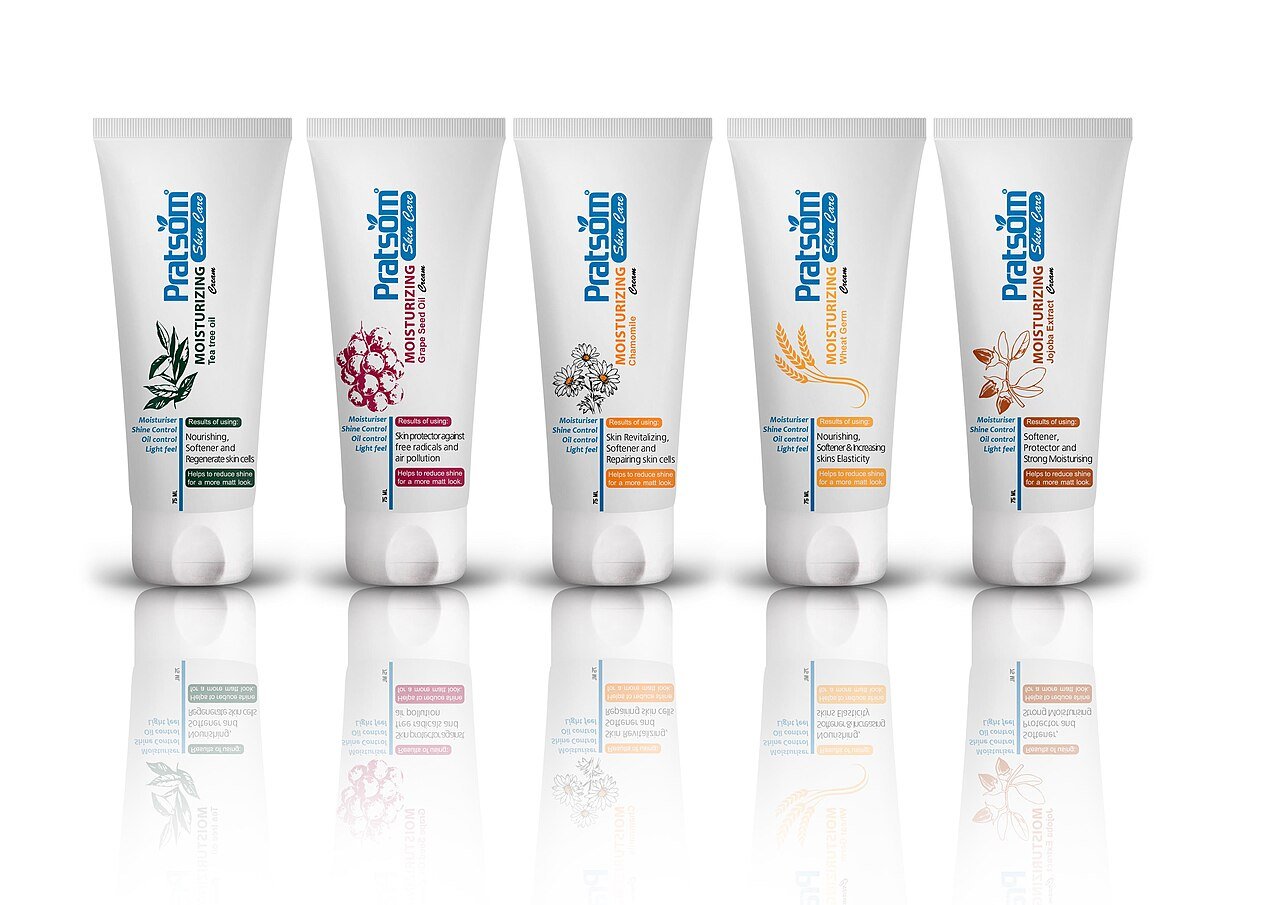 Moisturizing cream tubes arranged for daily skincare